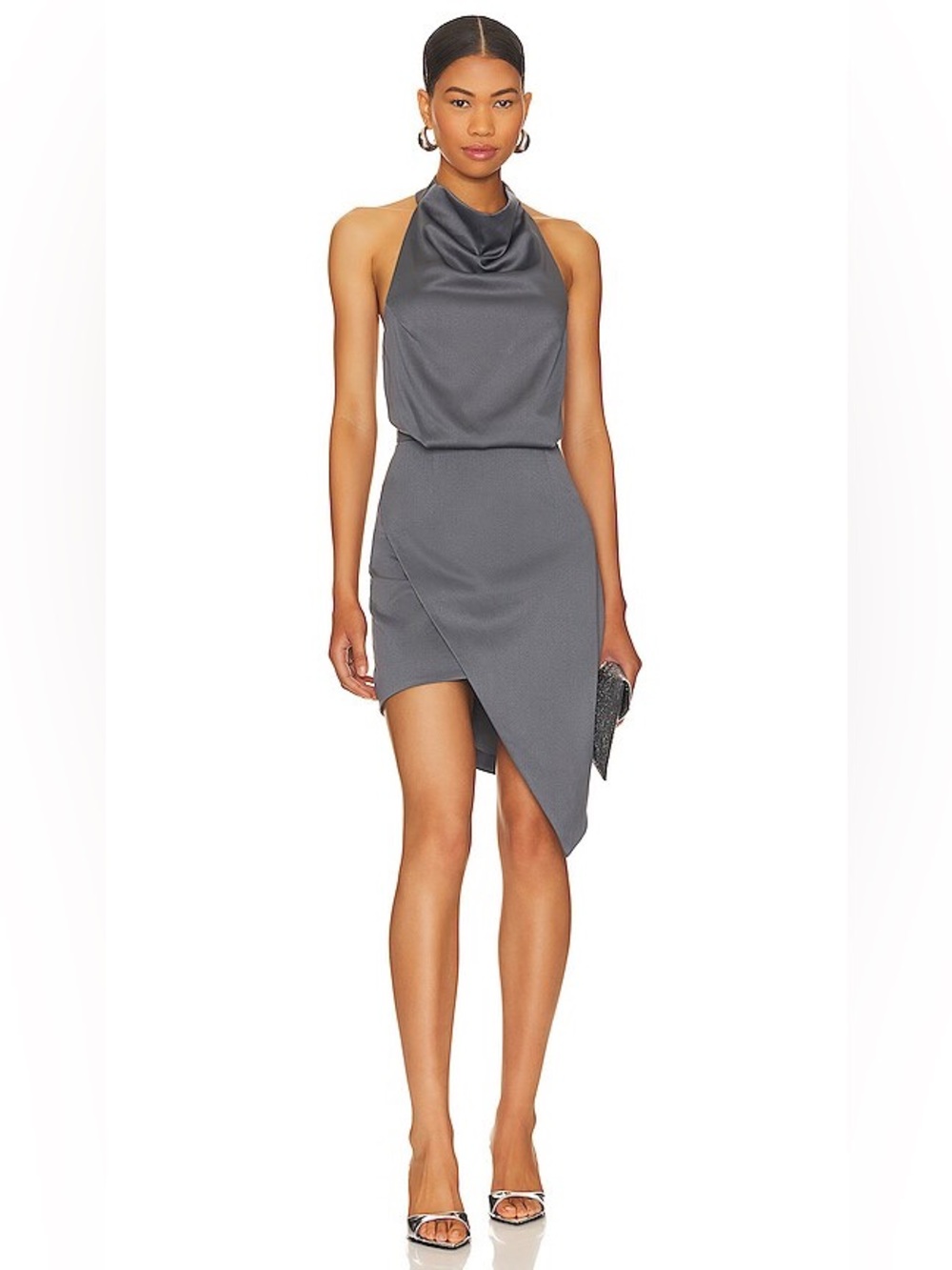 ELLIAT Camo Asymmetrical Dark Grey Halter Top Mini Dress Size Large